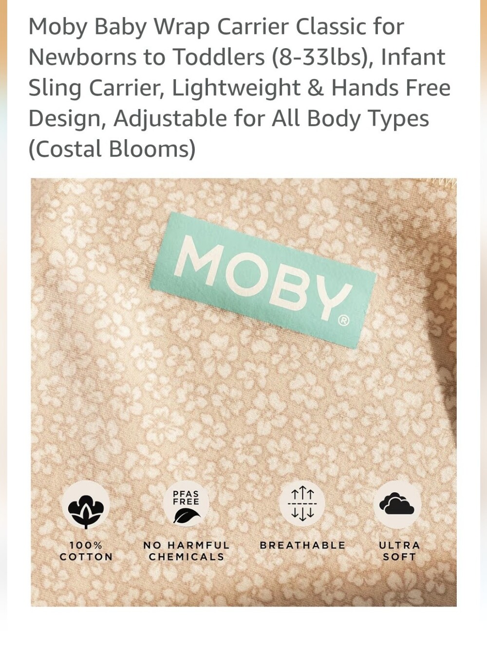 MOBY Floral Wrap - Beige and White. Lightweight and adjustable. New with Box - Picture 4 of 12